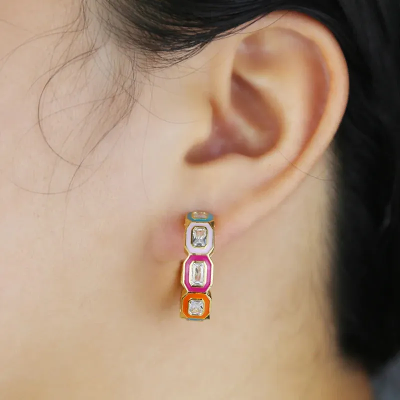 ENAMEL BAND ZIRCONIA EARRINGS