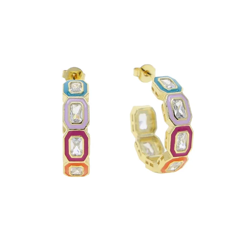 ENAMEL BAND ZIRCONIA EARRINGS