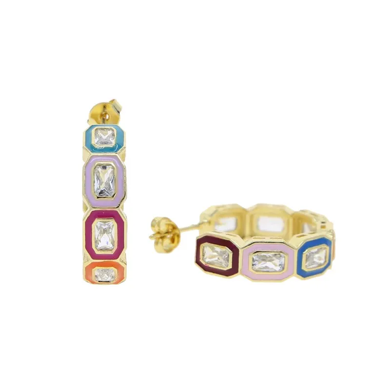 ENAMEL BAND ZIRCONIA EARRINGS