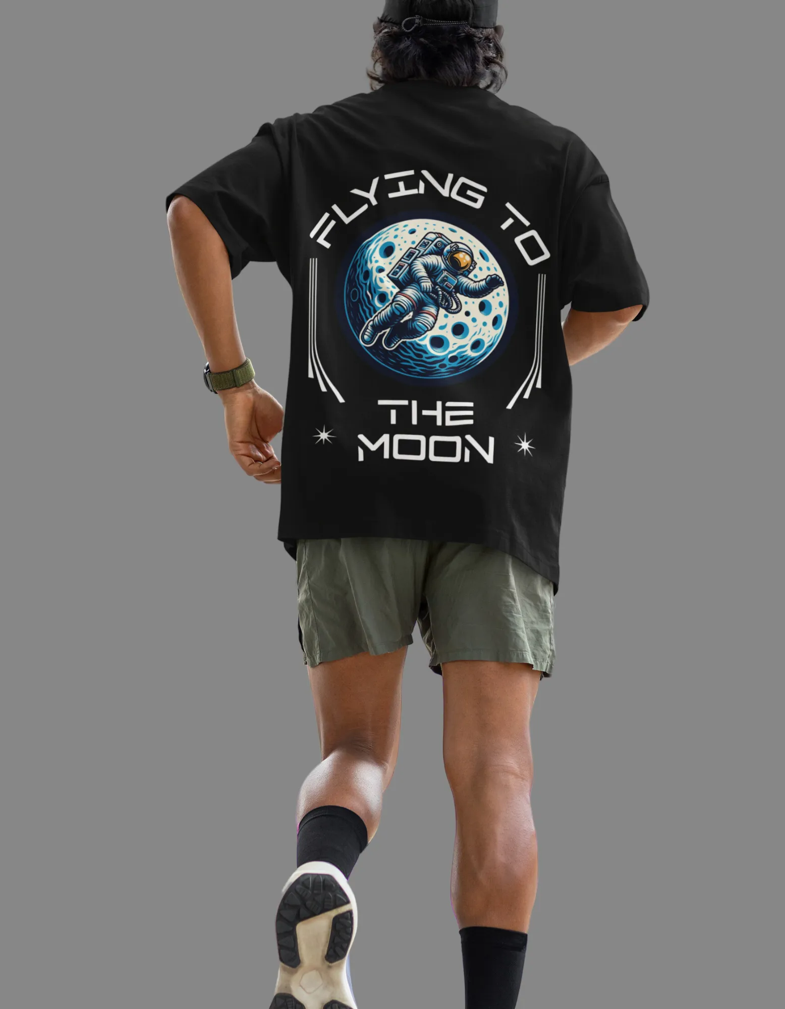 Flying To the Moon Graphic Men's Oversized T-Shirt