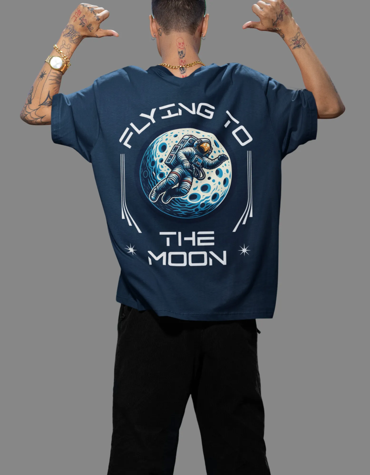 Flying To the Moon Graphic Men's Oversized T-Shirt