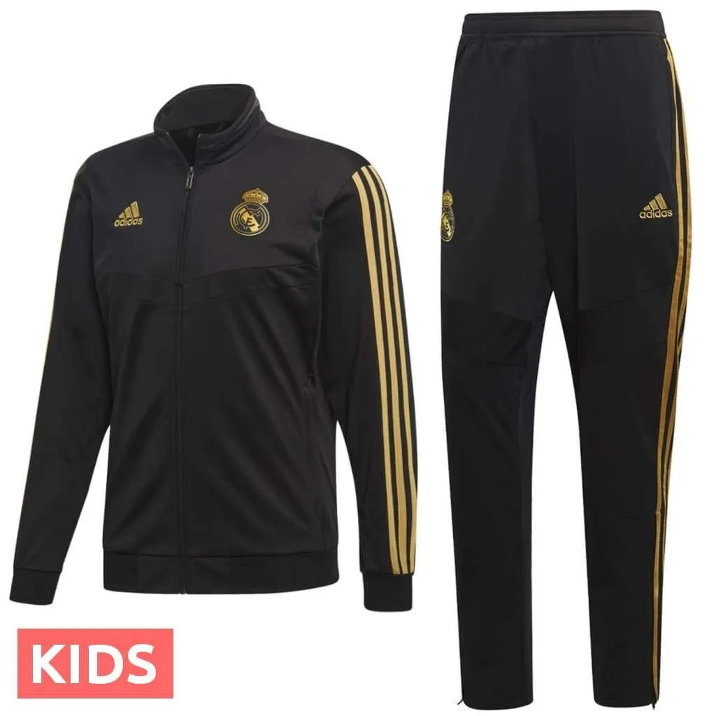 Kids - Real Madrid soccer black bench training tracksuit 2019/20 - Adidas