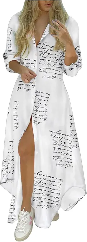 Loose Fashion Casual Loose Sexy Long Sleeve Pocket Button Shirt Print Dress Clothes