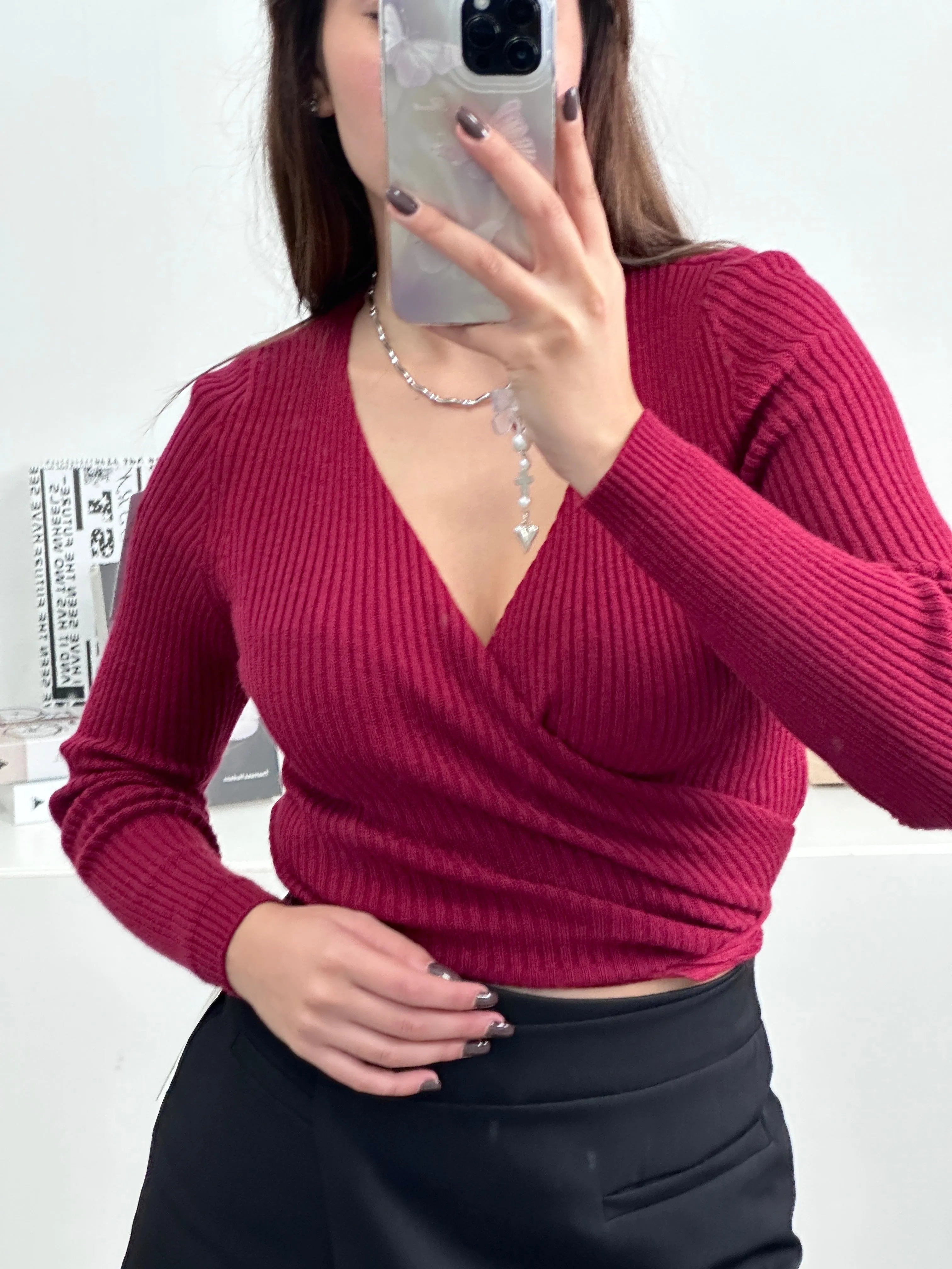 Maglia incrociata in lana