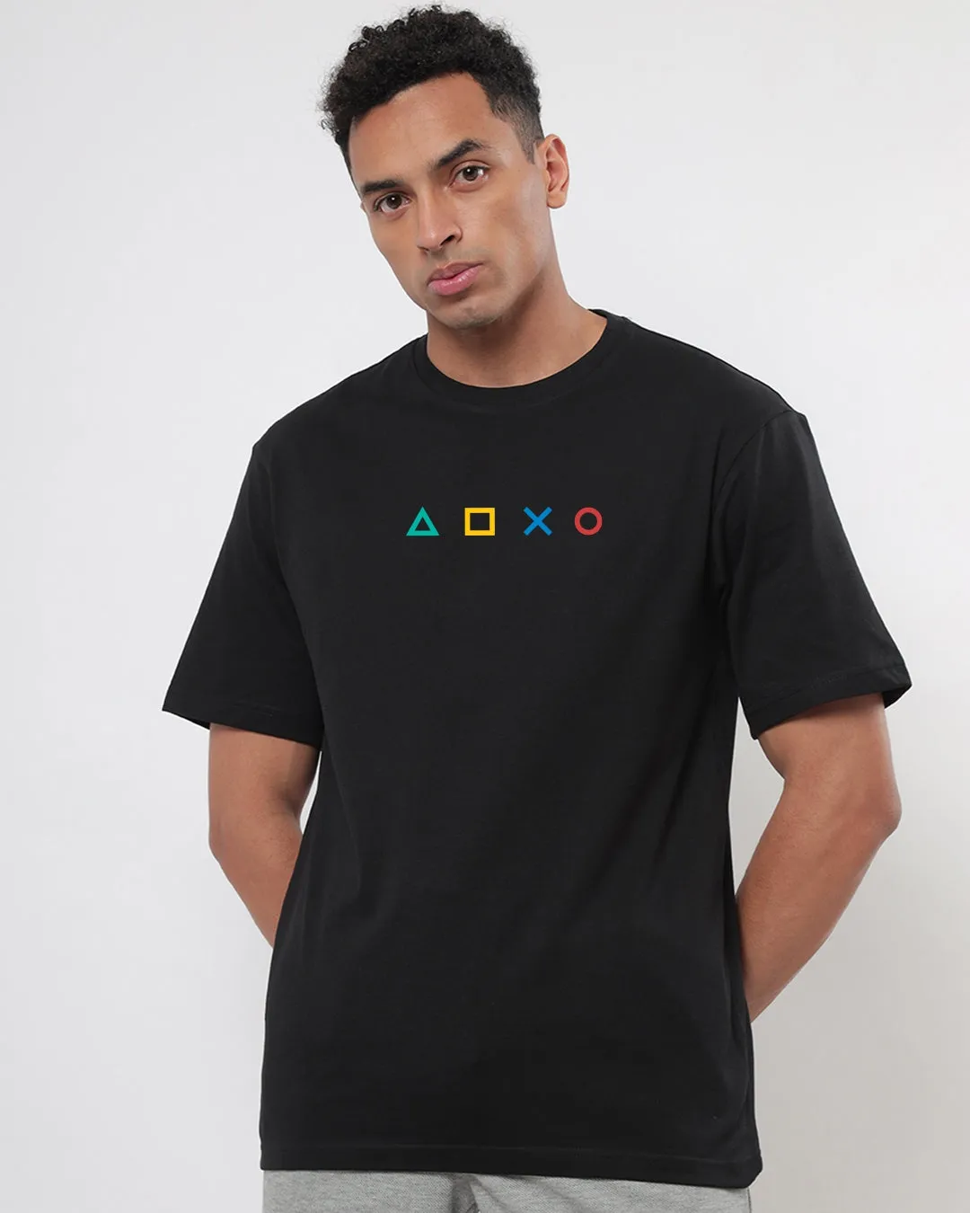 Men's Black Respawn Gamer Graphic Printed Oversized T-shirt