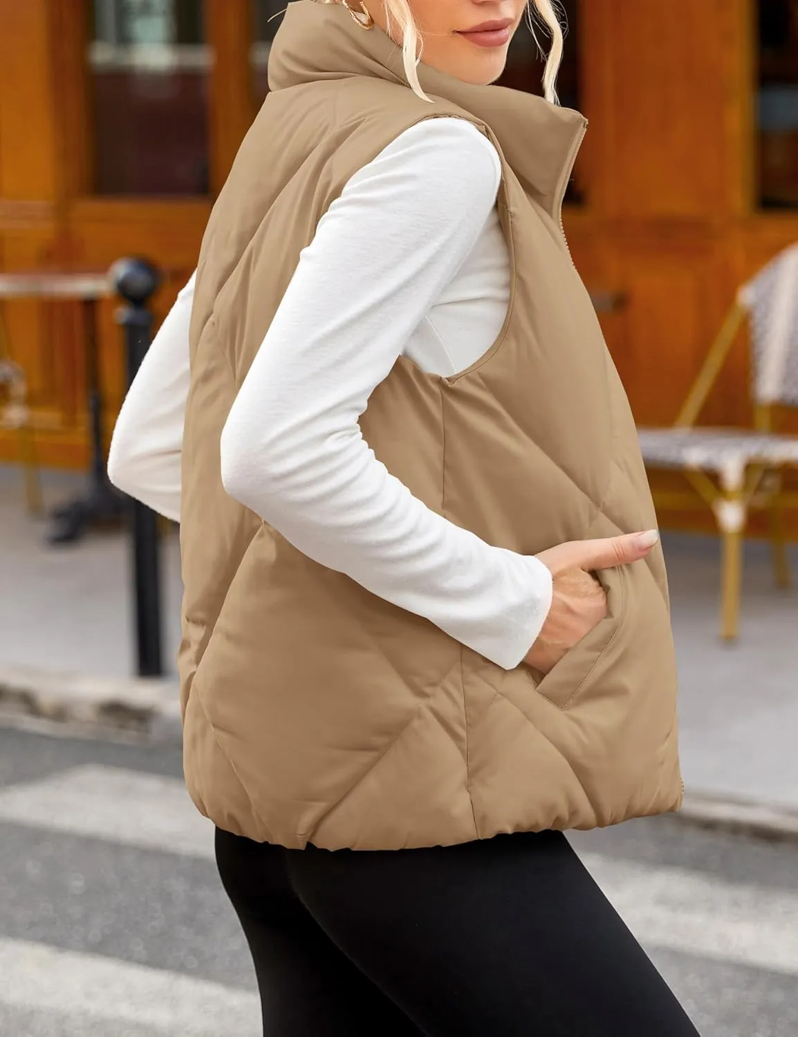 MEROKEETY Womens 2025 Puffer Vest Sleeveless Zip Up Quilted Coat Stand Collar Gilet Jacket With Pockets