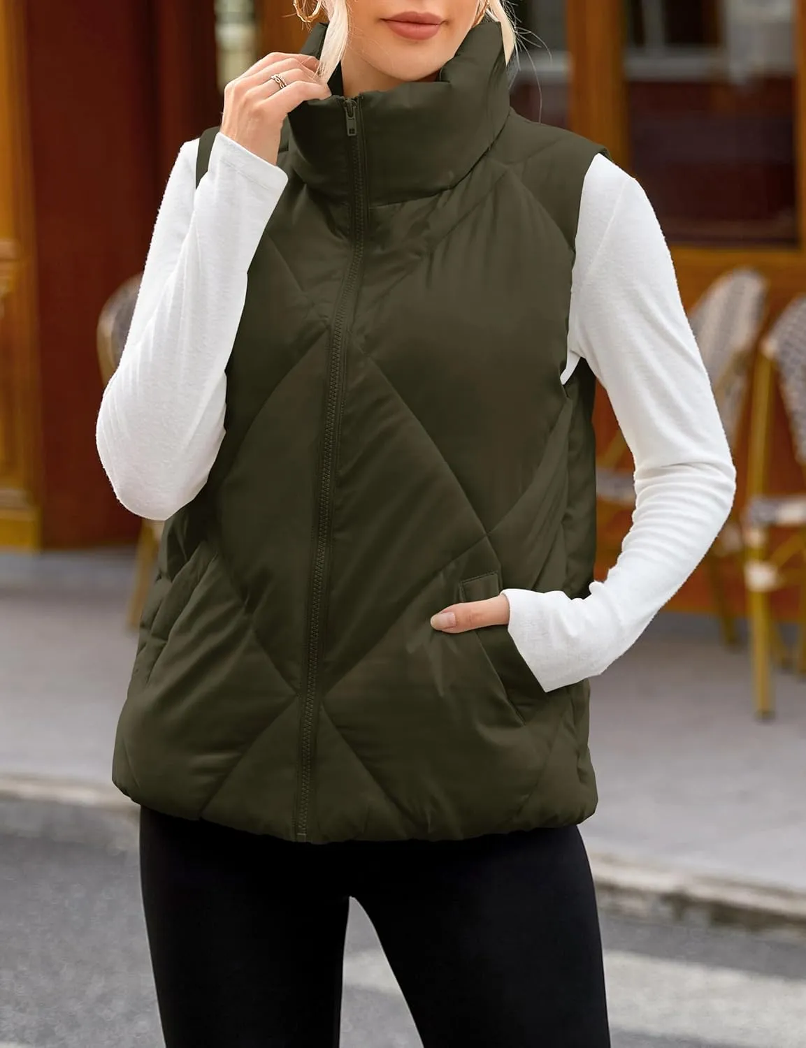 MEROKEETY Womens 2025 Puffer Vest Sleeveless Zip Up Quilted Coat Stand Collar Gilet Jacket With Pockets