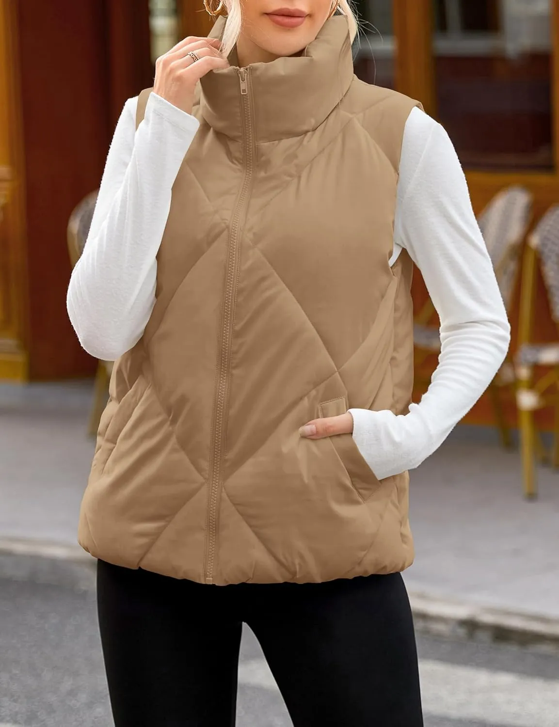 MEROKEETY Womens 2025 Puffer Vest Sleeveless Zip Up Quilted Coat Stand Collar Gilet Jacket With Pockets