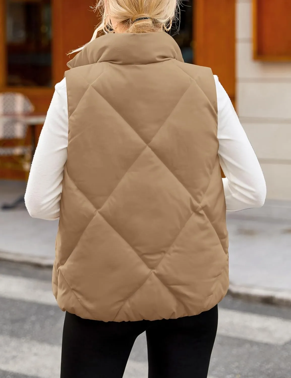MEROKEETY Womens 2025 Puffer Vest Sleeveless Zip Up Quilted Coat Stand Collar Gilet Jacket With Pockets