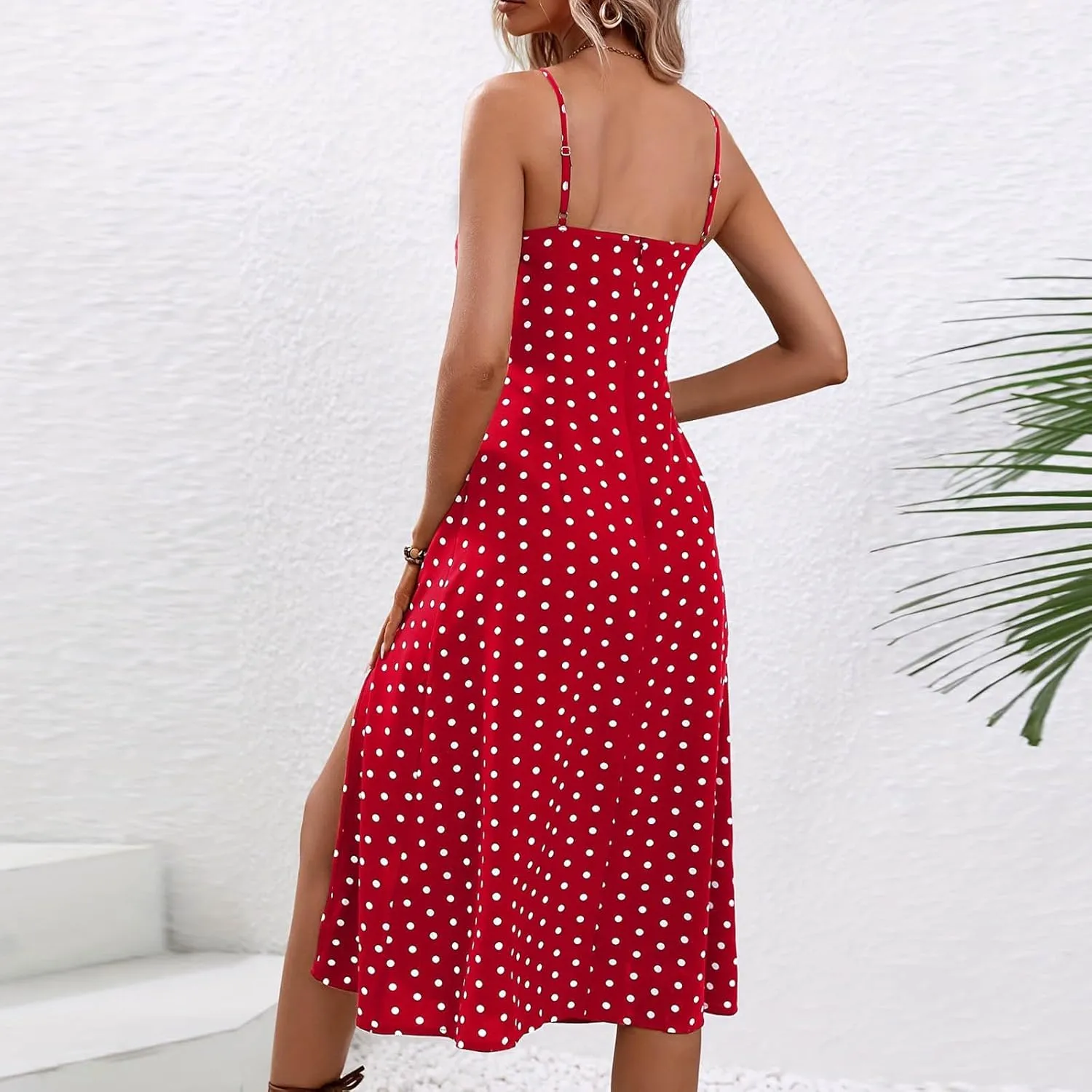 Milkmaid Dress Women Sleeveless Spaghetti Strap Polka Dot Corset Dress with Slit Summer Boho Dresses 2025