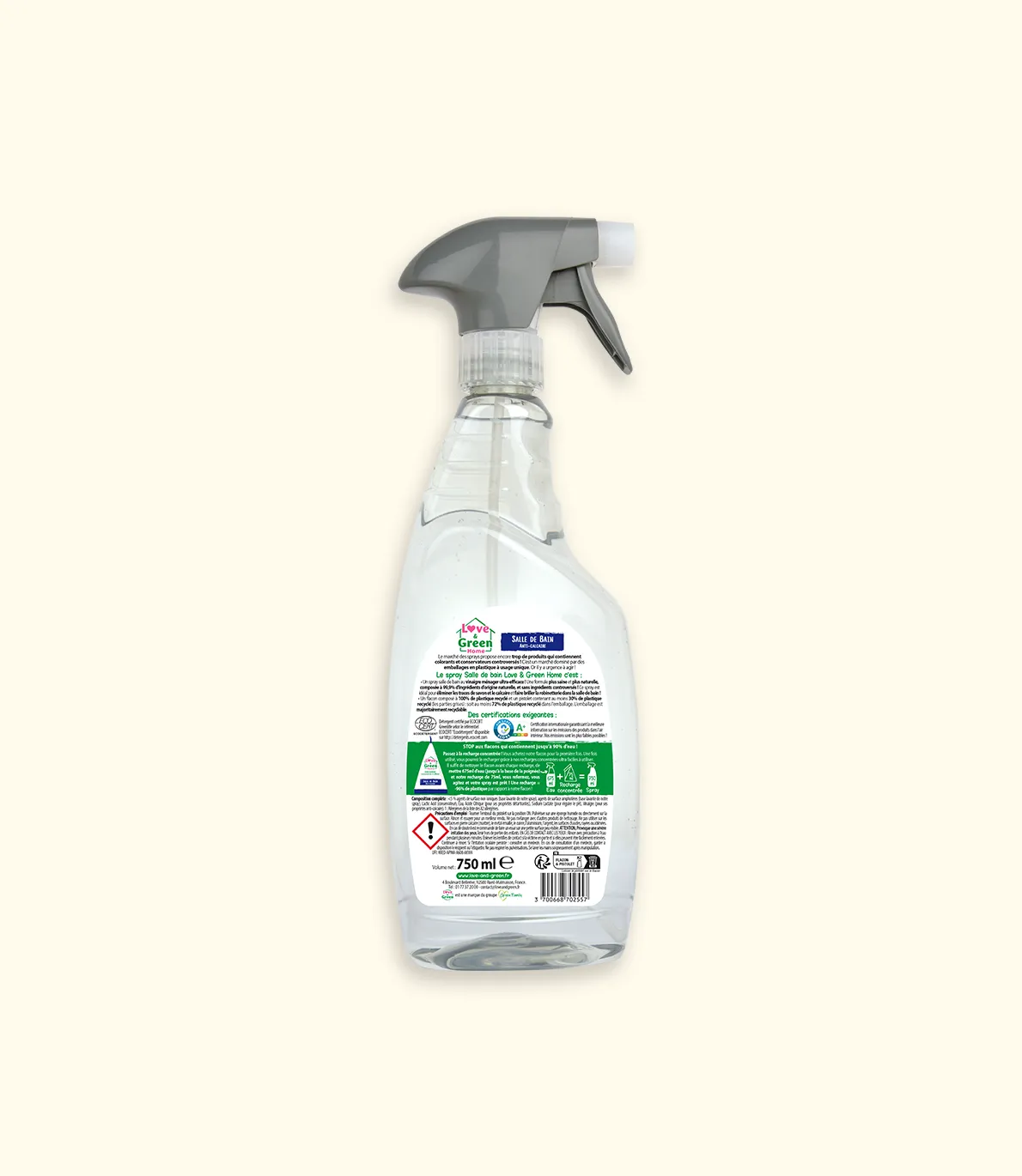 Nettoyant certifié Ecodétergent salle de bain anti-calcaire au vinaigre ménager - 750ml