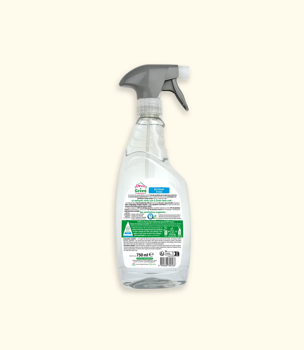Nettoyant vitres certifié Ecodétergent à l'alcool végétal - 750ml