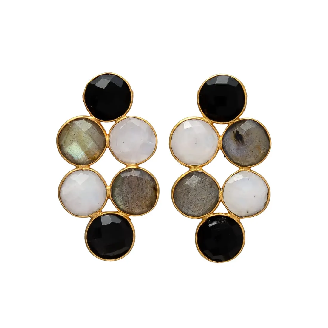 Pendientes con piedras Circus Negro, Labradorita y Luna