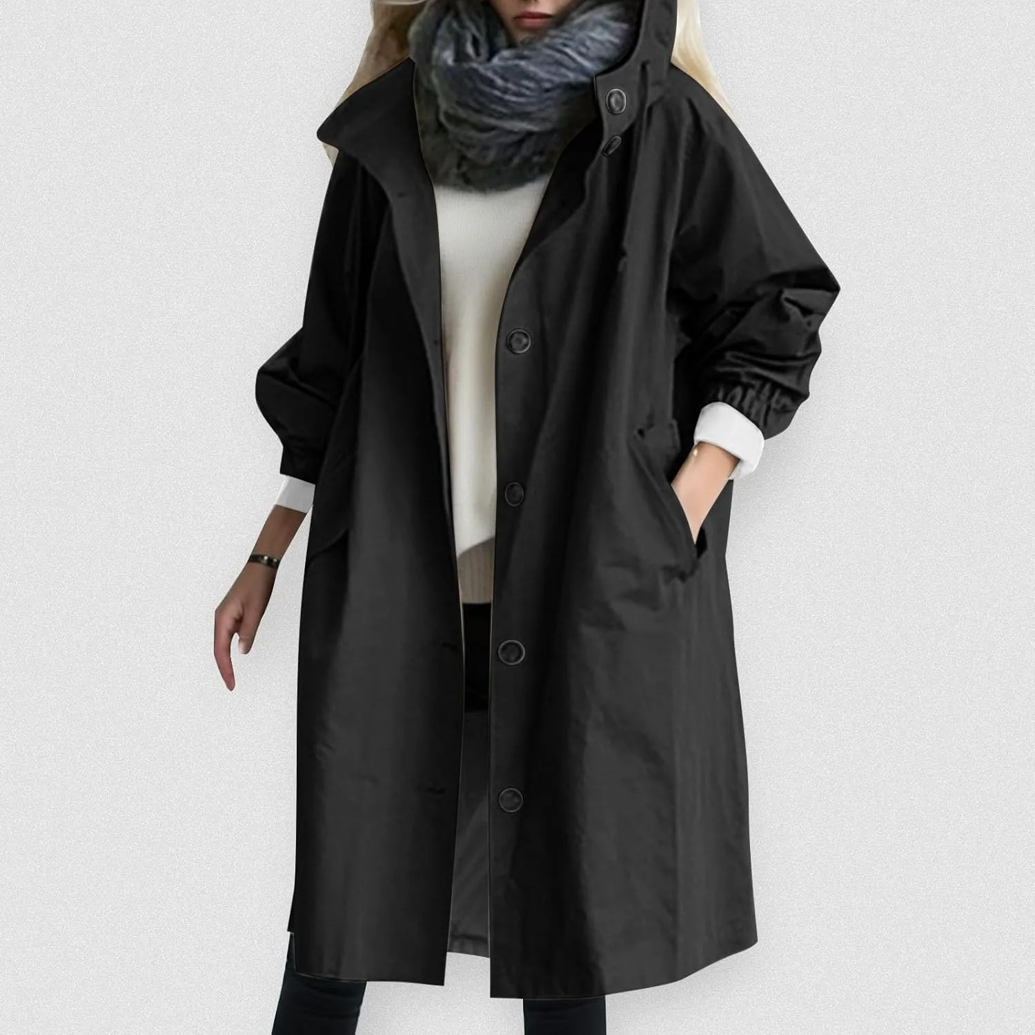 PeQAQ Women's Trench Coat 2024 Long Double-Breasted Fall Fashion Windbreaker Jackets Classic Lapel Slim Overcoat Outerwear