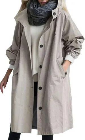 PeQAQ Women's Trench Coat 2024 Long Double-Breasted Fall Fashion Windbreaker Jackets Classic Lapel Slim Overcoat Outerwear
