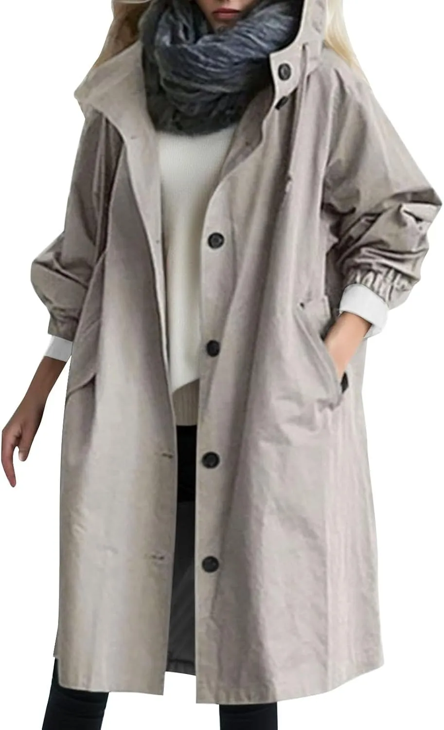 PeQAQ Women's Trench Coat 2024 Long Double-Breasted Fall Fashion Windbreaker Jackets Classic Lapel Slim Overcoat Outerwear