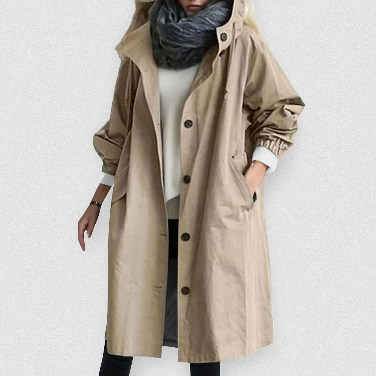 PeQAQ Women's Trench Coat 2024 Long Double-Breasted Fall Fashion Windbreaker Jackets Classic Lapel Slim Overcoat Outerwear