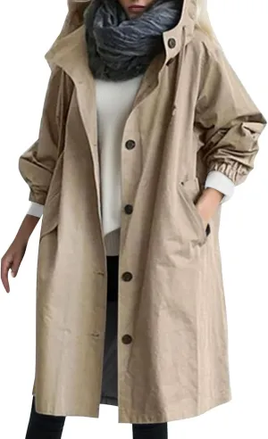 PeQAQ Women's Trench Coat 2024 Long Double-Breasted Fall Fashion Windbreaker Jackets Classic Lapel Slim Overcoat Outerwear