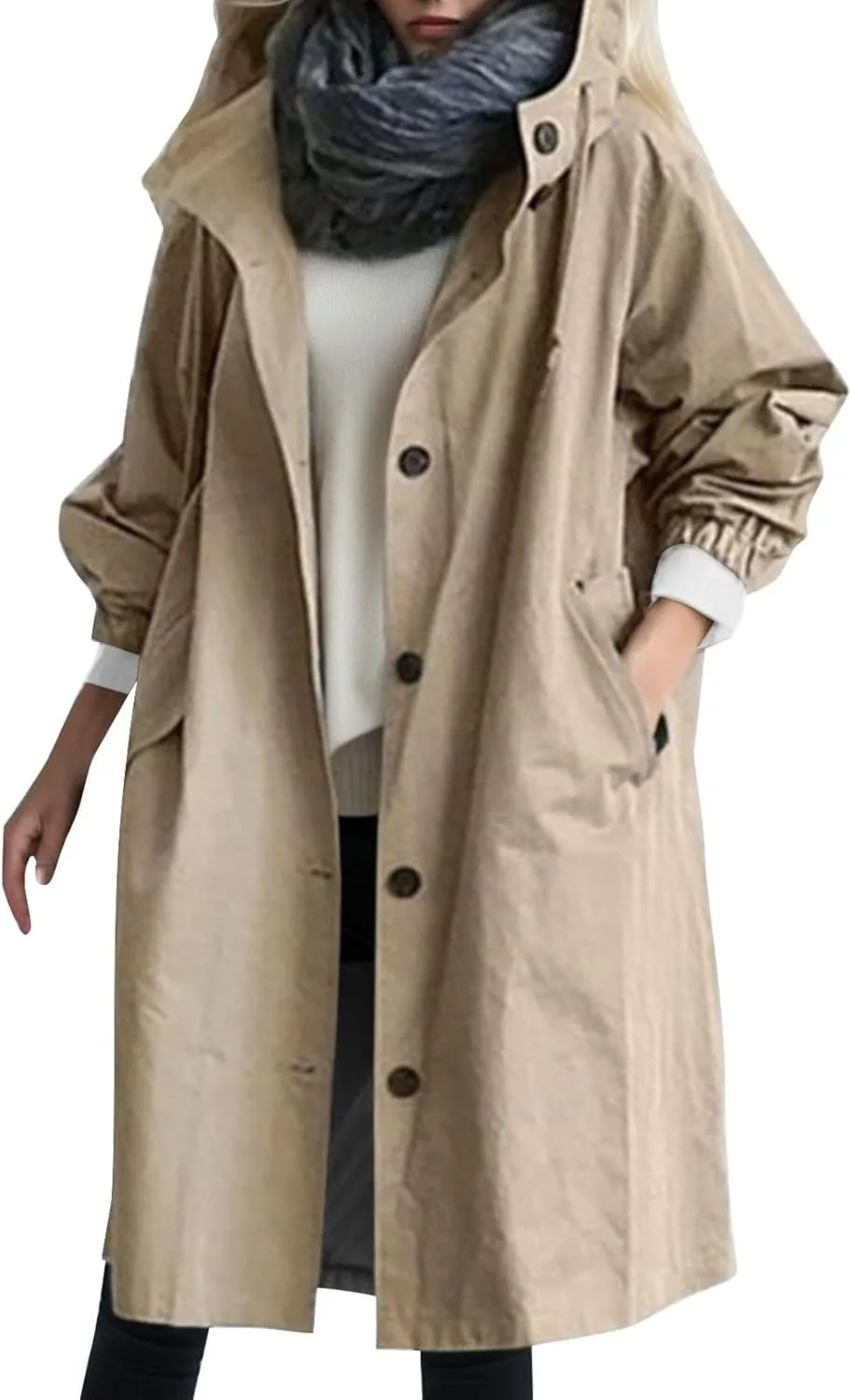 PeQAQ Women's Trench Coat 2024 Long Double-Breasted Fall Fashion Windbreaker Jackets Classic Lapel Slim Overcoat Outerwear