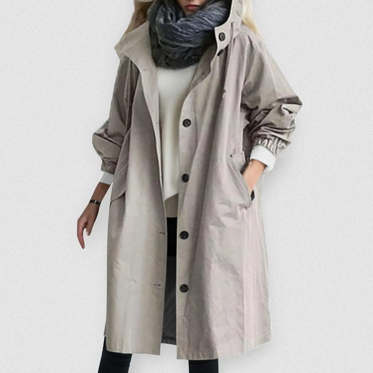 PeQAQ Women's Trench Coat 2024 Long Double-Breasted Fall Fashion Windbreaker Jackets Classic Lapel Slim Overcoat Outerwear