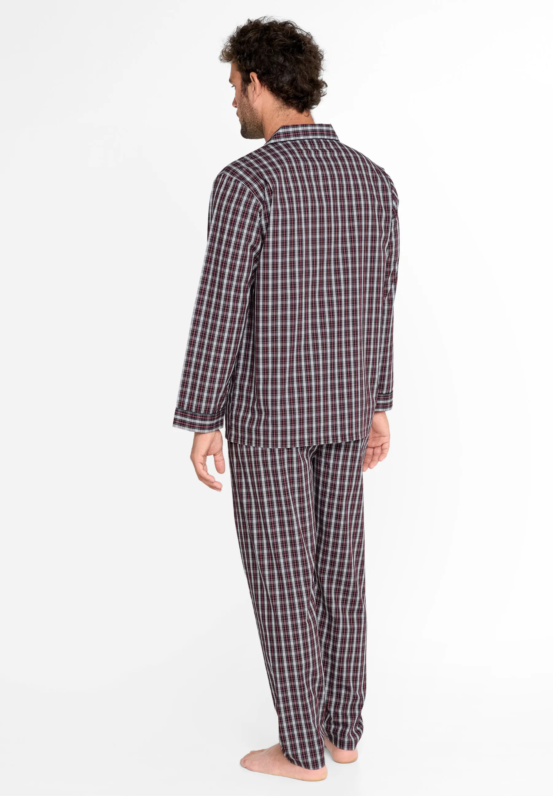 Pijama Hombre Largo Solapa Algodón Popelín Cuadros - Rojo 2979_90