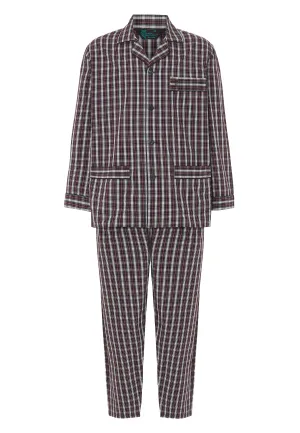 Pijama Hombre Largo Solapa Algodón Popelín Cuadros - Rojo 2979_90