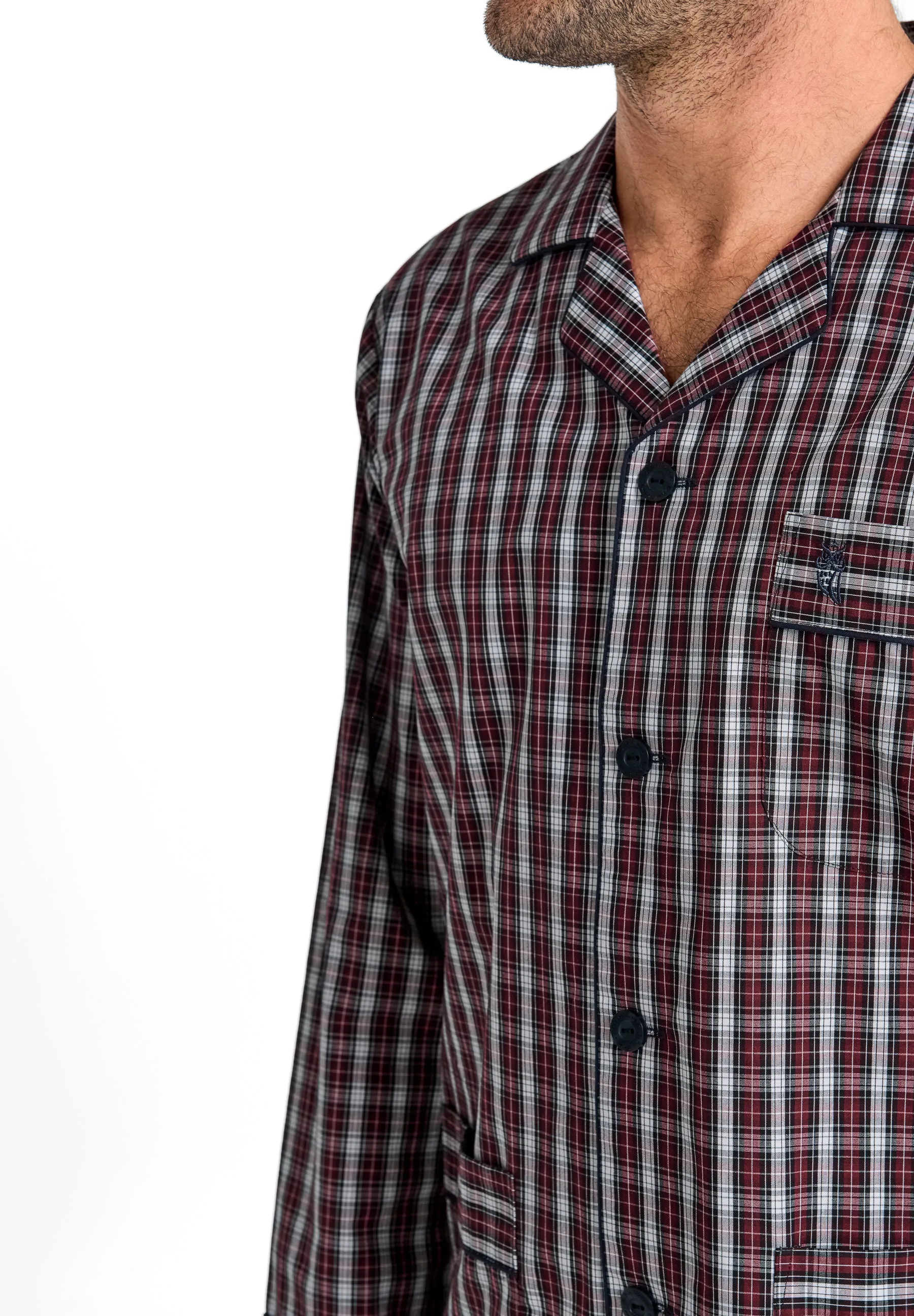 Pijama Hombre Largo Solapa Algodón Popelín Cuadros - Rojo 2979_90