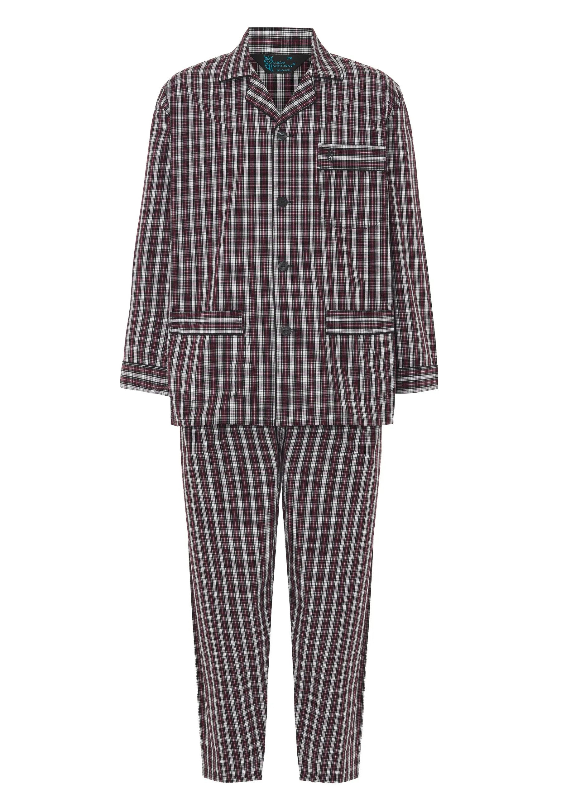 Pijama Hombre Largo Solapa Algodón Popelín Cuadros - Rojo 2979_90