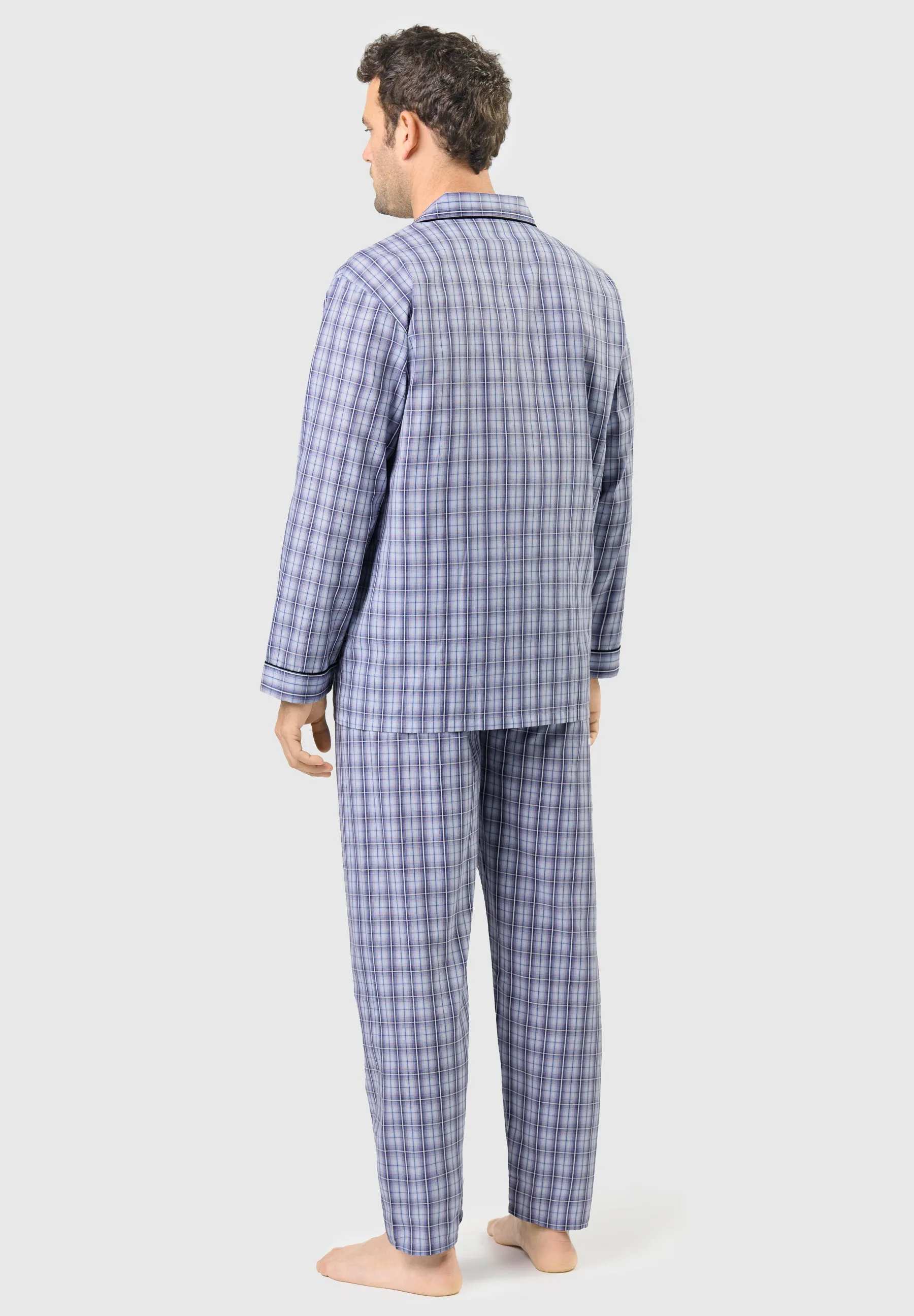 Pijama Hombre Largo Solapa Popelín Cuadros - Azul 1542_30
