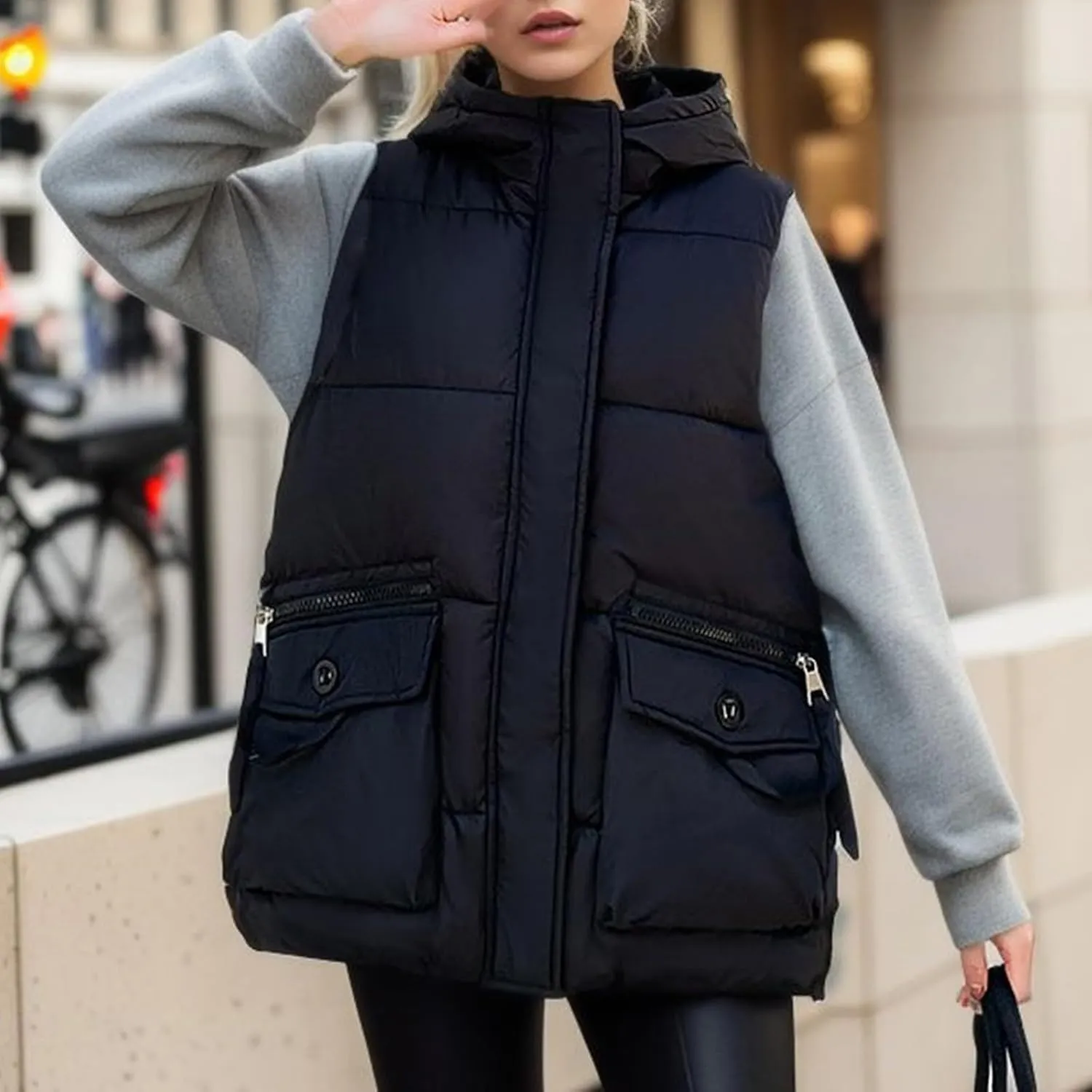 Puffer Vest Women Sleeveless 2023 Winter Zip Up Outerwear Warm Puffer Lightweight Stand-up Collar Down Vests Pocket