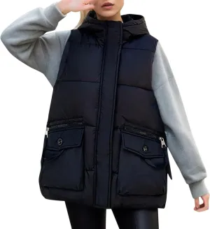 Puffer Vest Women Sleeveless 2023 Winter Zip Up Outerwear Warm Puffer Lightweight Stand-up Collar Down Vests Pocket