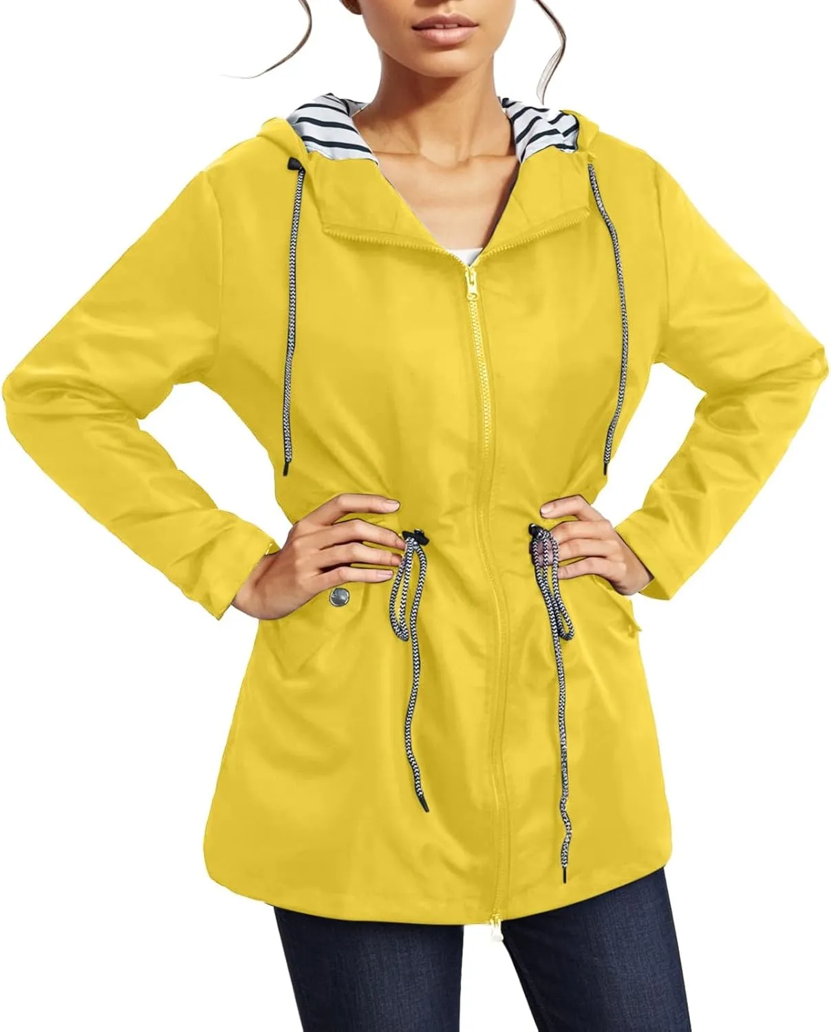 Rain Coats Women 2024 Trendy Windbreaker Jackets Waterproof Outerwear Overcoat Lightweight Outdoor Hooded Trench Coat