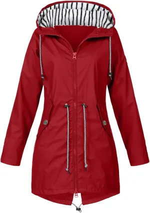 Rain Coats Women 2024 Trendy Windbreaker Jackets Waterproof Outerwear Overcoat Lightweight Outdoor Hooded Trench Coat