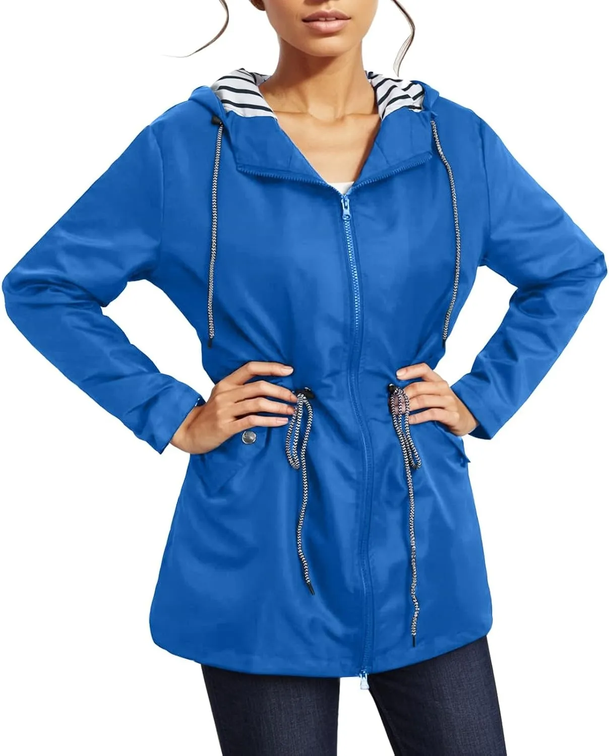 Rain Coats Women 2024 Trendy Windbreaker Jackets Waterproof Outerwear Overcoat Lightweight Outdoor Hooded Trench Coat