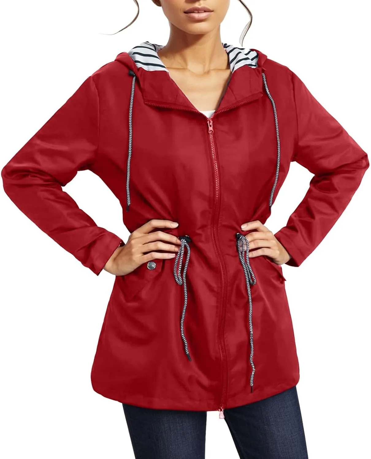 Rain Coats Women 2024 Trendy Windbreaker Jackets Waterproof Outerwear Overcoat Lightweight Outdoor Hooded Trench Coat