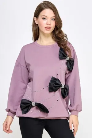 RIBBON DETAIL LOOSE FIT SWEATER