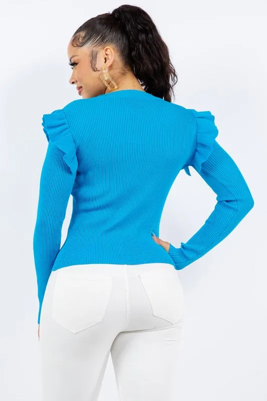 ROUND NECK RUFFLES SWEATER