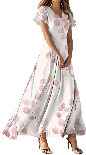 Summer Dresses for Women 2025 Elegant Classy Flowy Ruffle Swing V Neck A Line Dress Casual Boho Long Maxi Sundresses