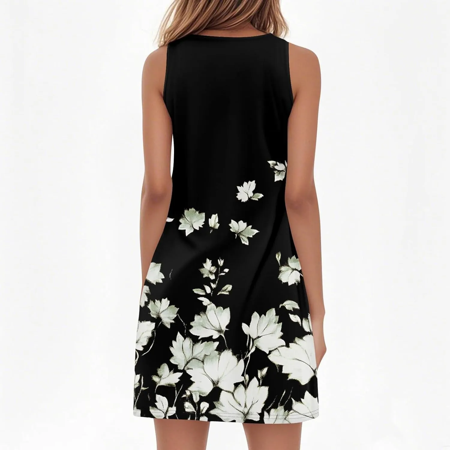 Summer Dresses for Women V-Neck Sleep Dress Casual Beach Tank Dress Sleeveless Sundresses Loose Floral T Shirt Dresses