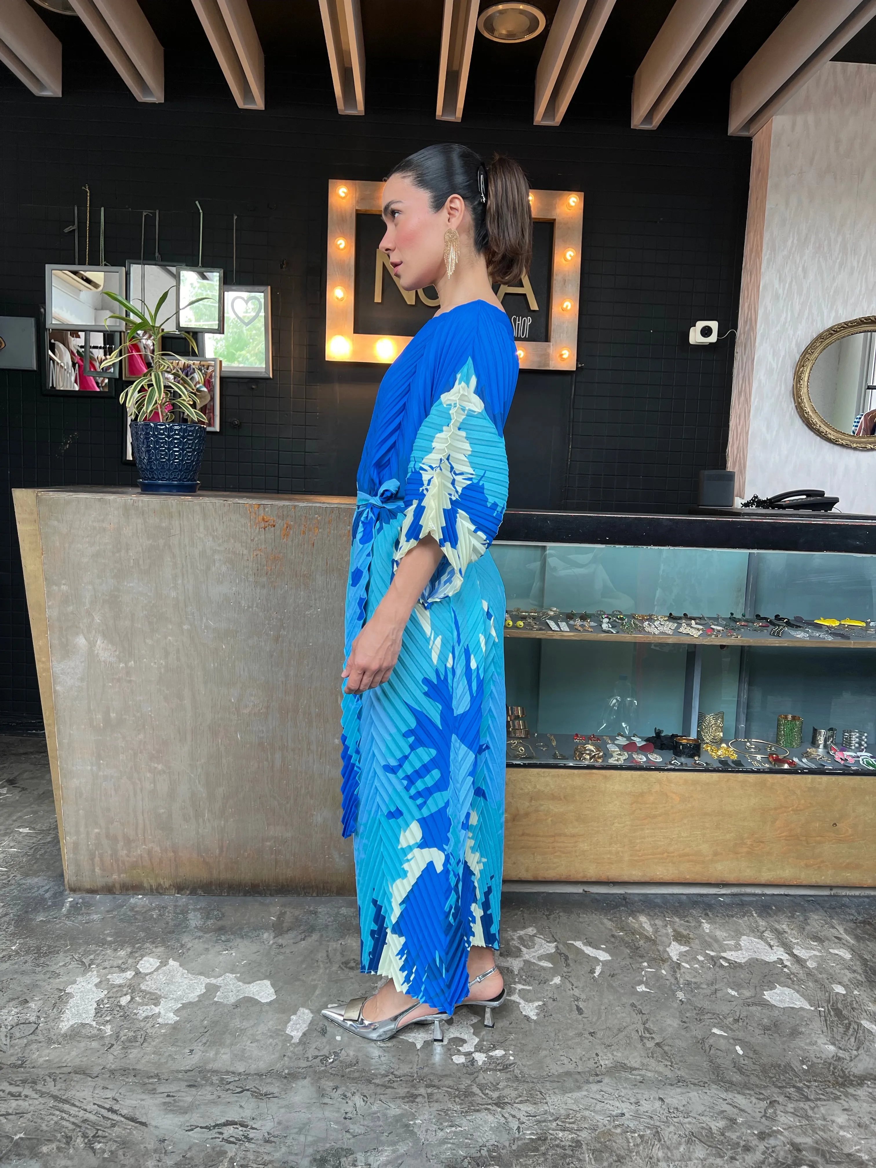 Vestido plisado azul 1