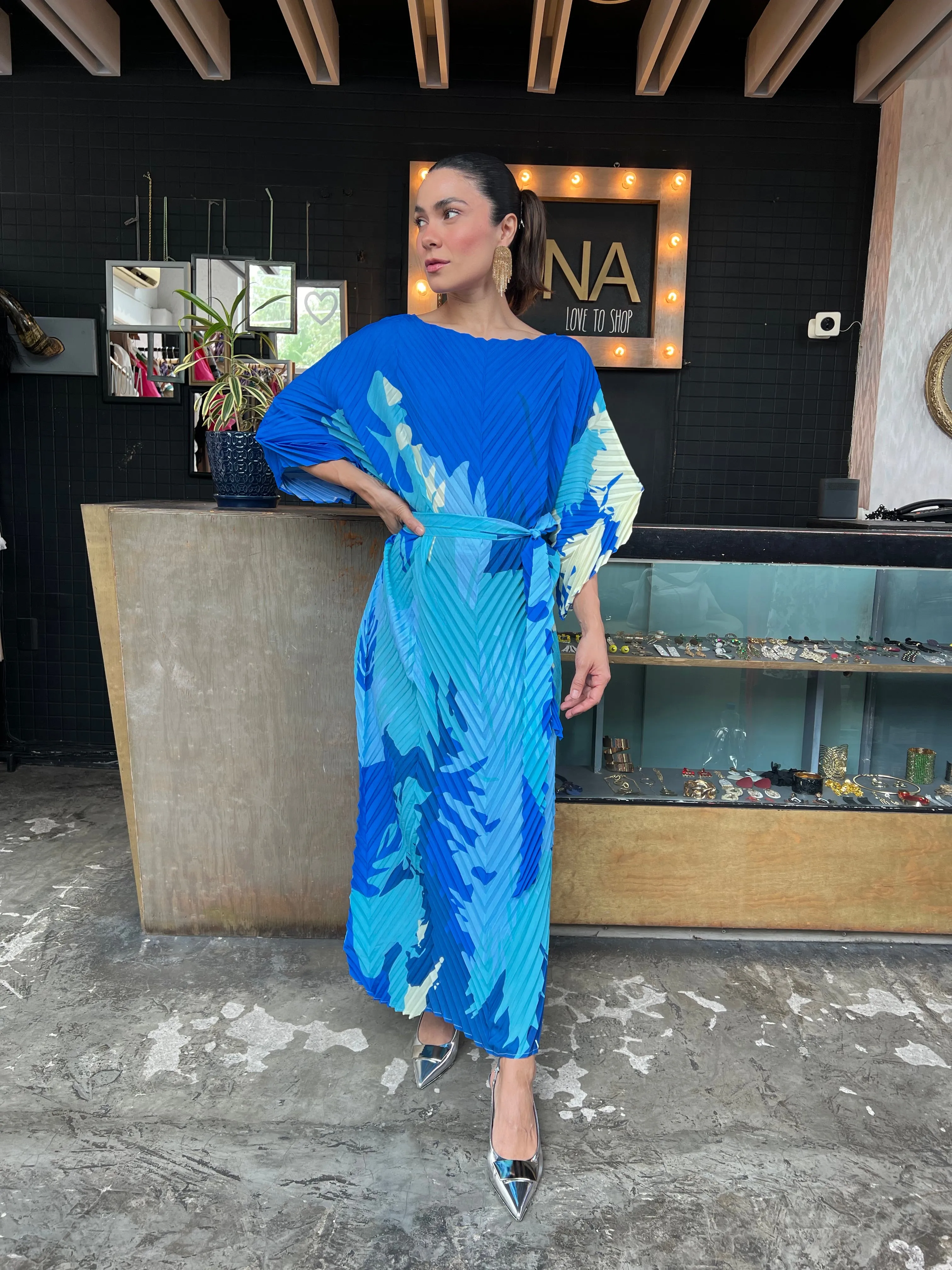 Vestido plisado azul 1
