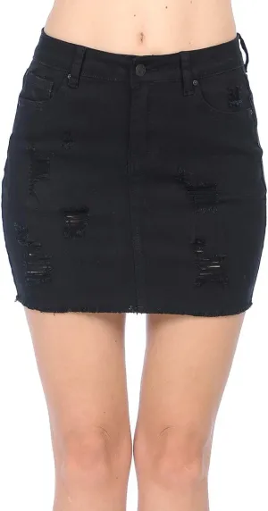 Wax Women's Juniors Casual Distressed A-Line Denim Short Skirt