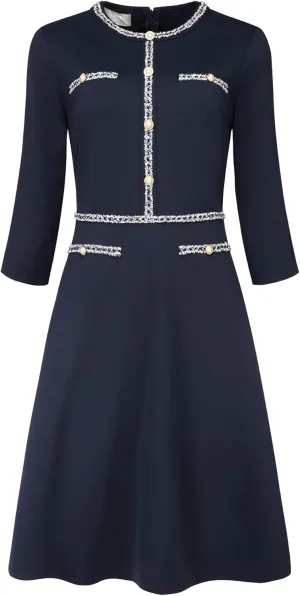Women's 3/4 Sleeve Elegant A-Line Office Tweed Church Dresses