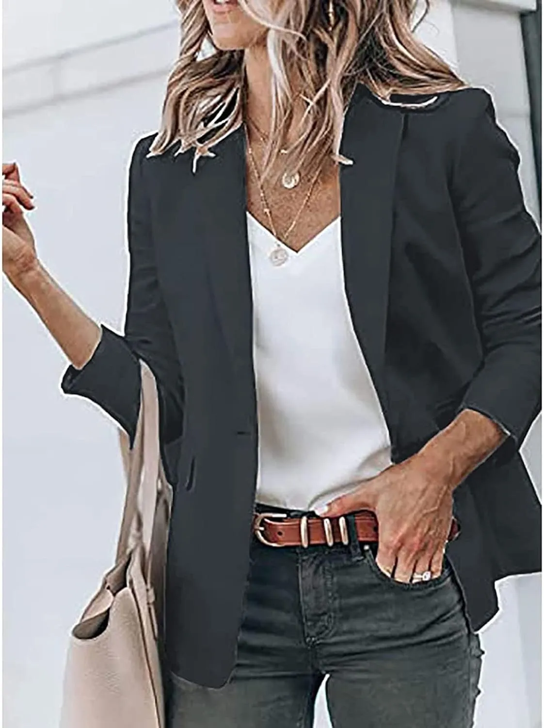 Women's Casual Blazer Casual Lapel Open Front Long Sleeve Work Office Suit Jacket Coat Blazer Dress