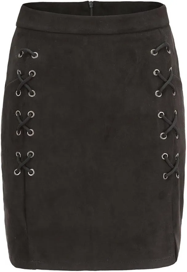 Women's Faux Suede High Waist Button A-Line Mini Pencil Skirt