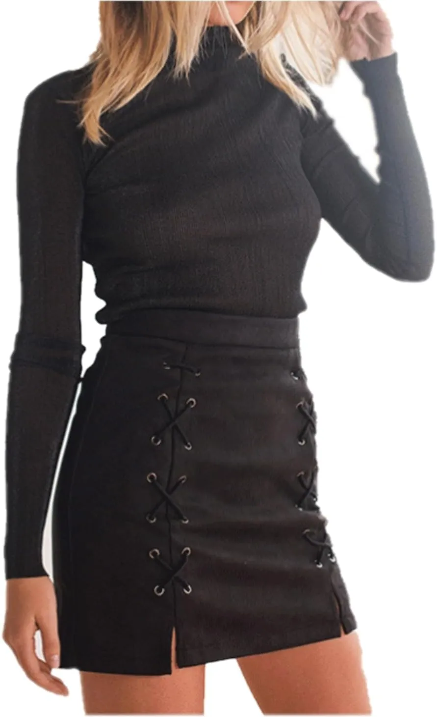 Women's Faux Suede High Waist Button A-Line Mini Pencil Skirt