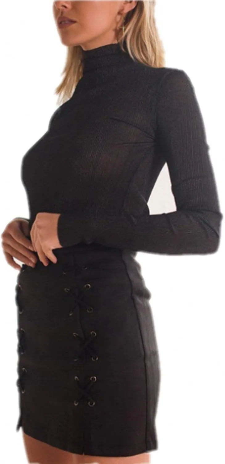 Women's Faux Suede High Waist Button A-Line Mini Pencil Skirt