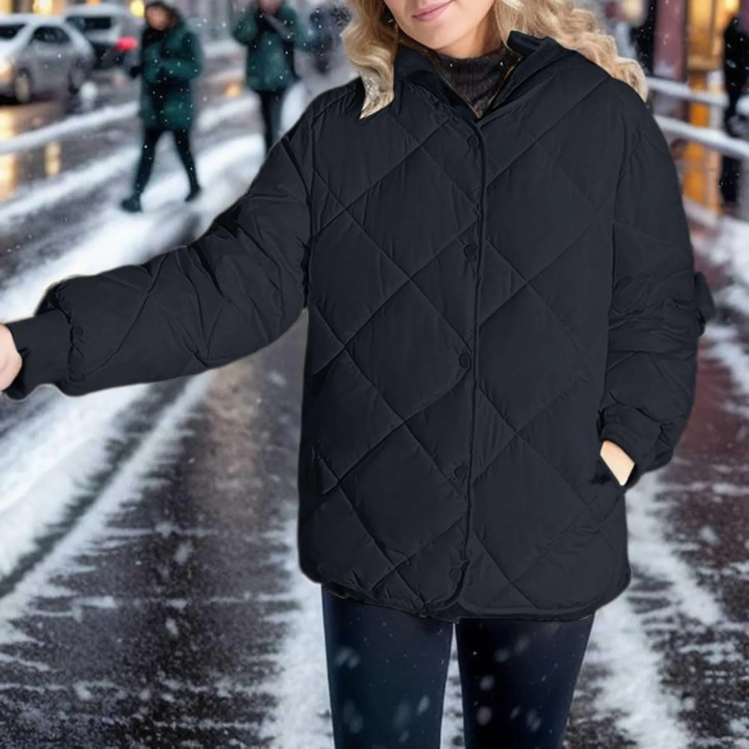 Womens Oversized Puffer Jacket Quilted Down Coats Windproof Lightweight Warm 2024 Winter Padded Coat Trendy Outerwear