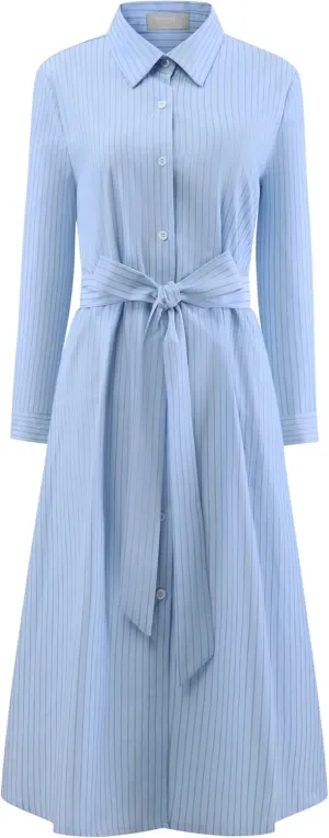 Women's Striped Shirt Dress with Belt A-Line Button Down Shirtdress