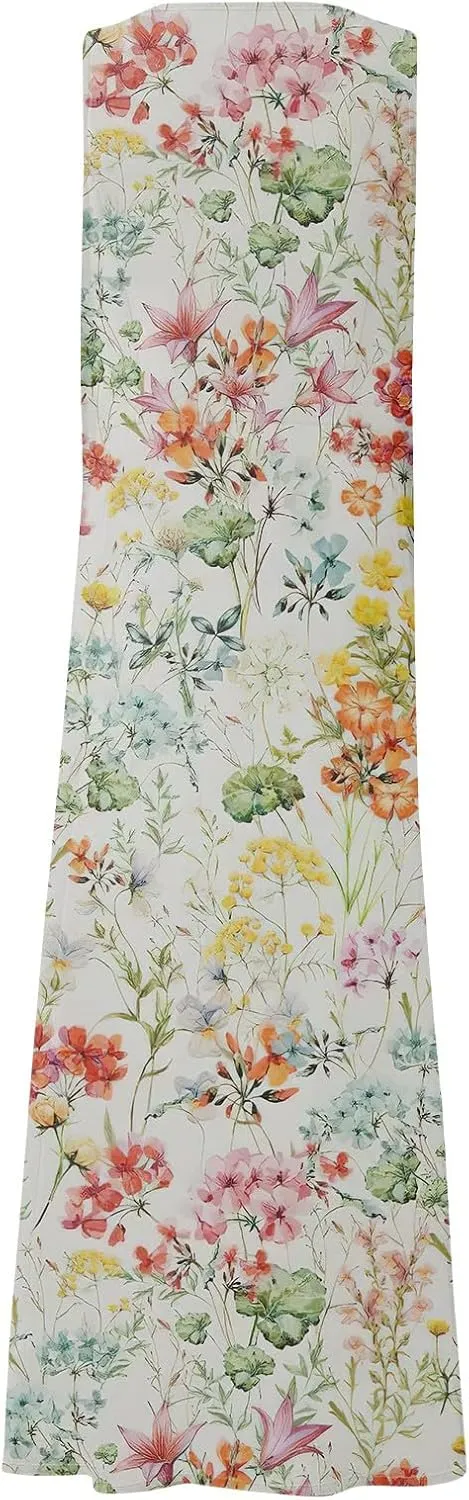 Women's Summer Cotton Linen Long Dress 2025 Sleeveless Elegant Flowy Dresses Plus Size Loose Comfy Dress with Pockets